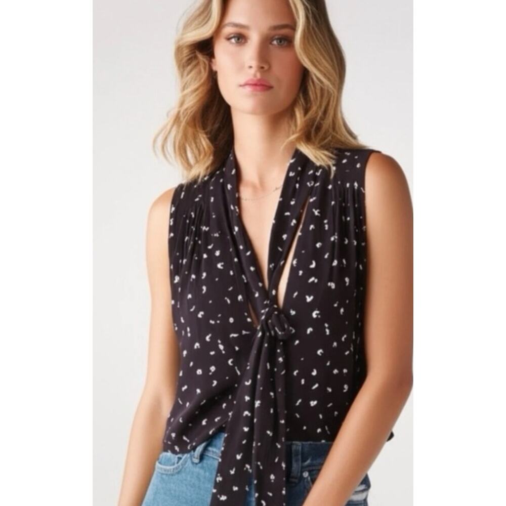 New Free People Tie Front Sleeveless Blouse $78 X-SMALL Black